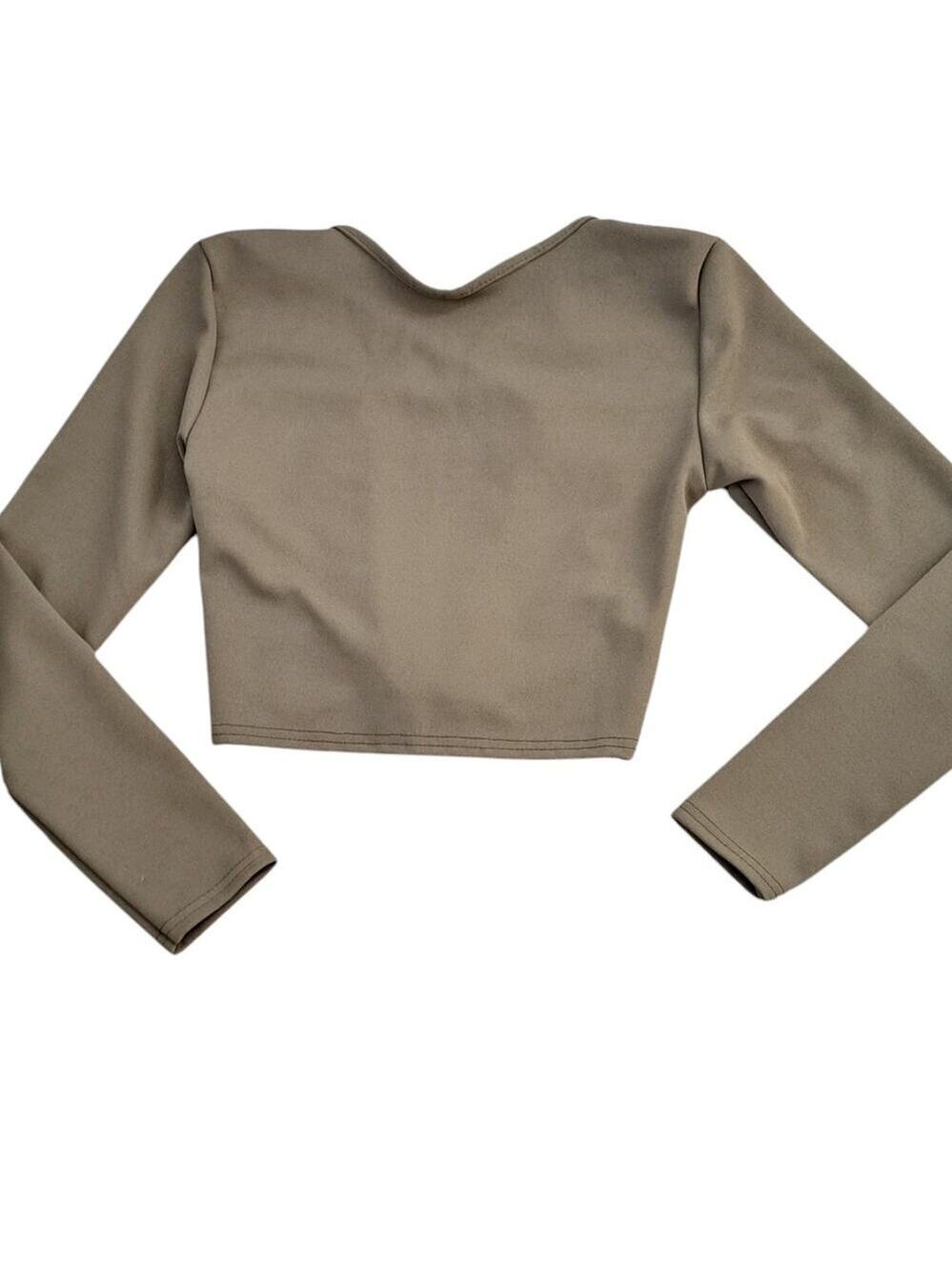 PrettyLittleThing Olive Green Long Sleeve Open Lace Up Back Crop Top Size 6 NWOT